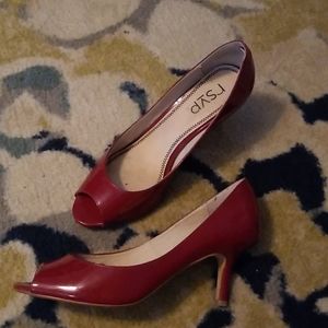 Red peep toe heels